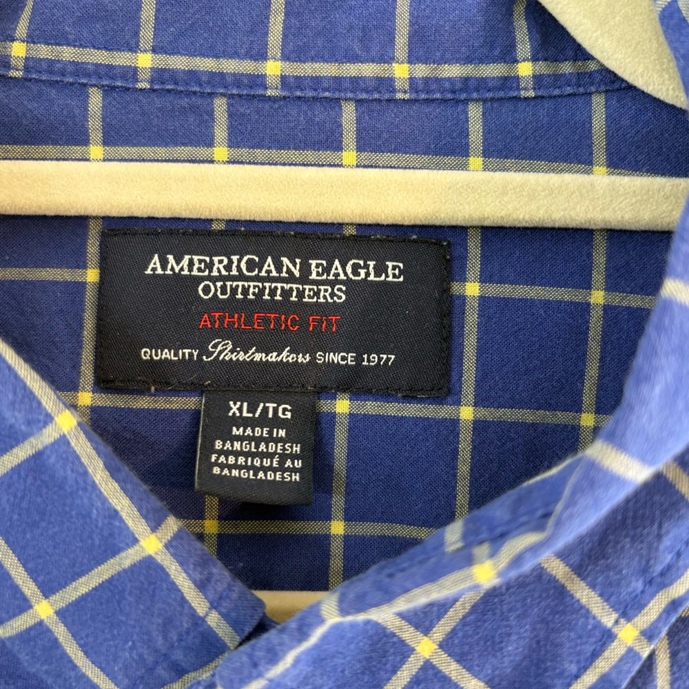 American Eagle Outfitters Blue Plaid Mens Casual Button Up Shirt Athletic Fit XL - Picture 4 of 6